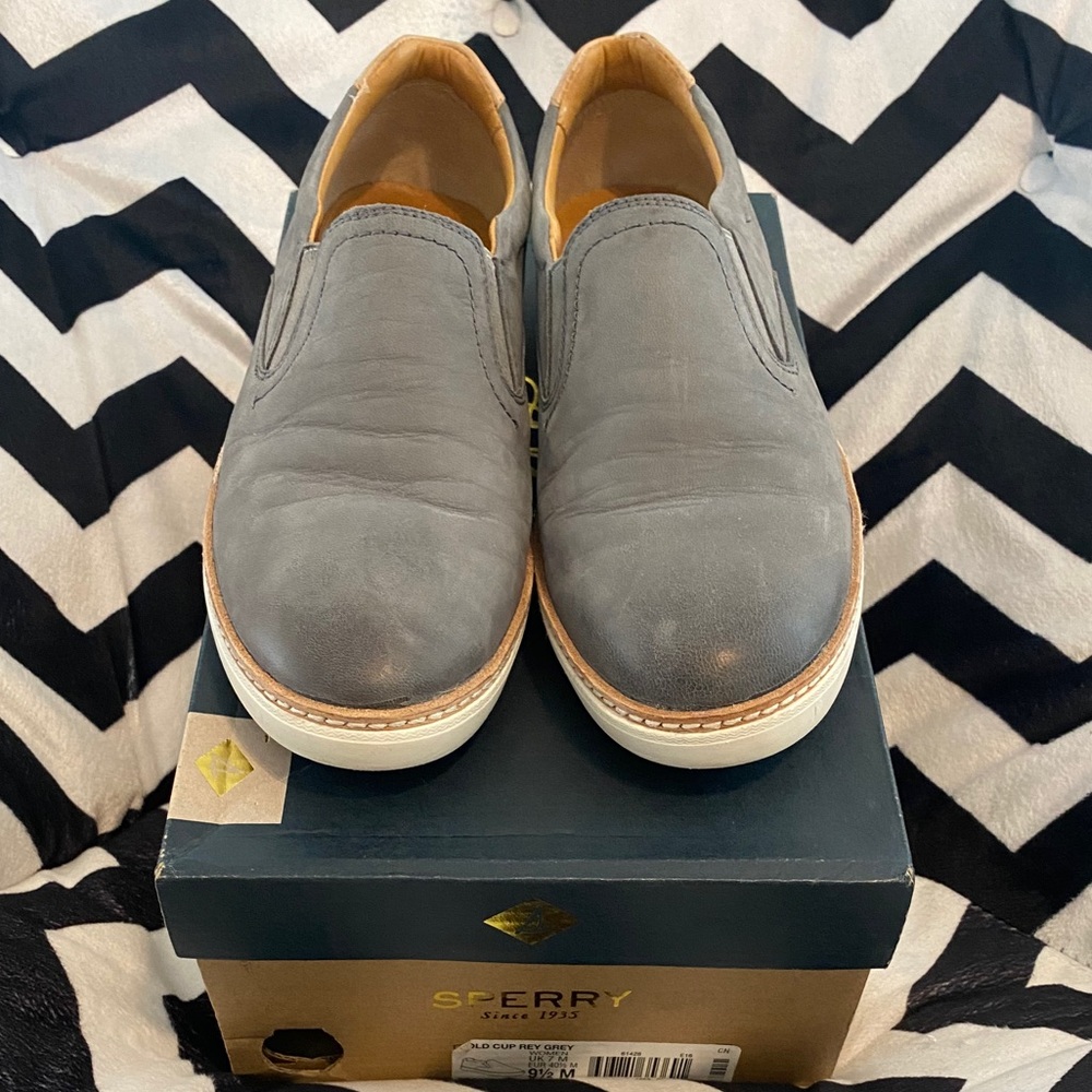 Sperry Gold Cup Collection, gray leather slide-on